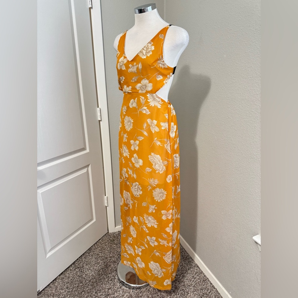 Stone‎ Row Mustard Open Back Floral Maxi Dress Size Small